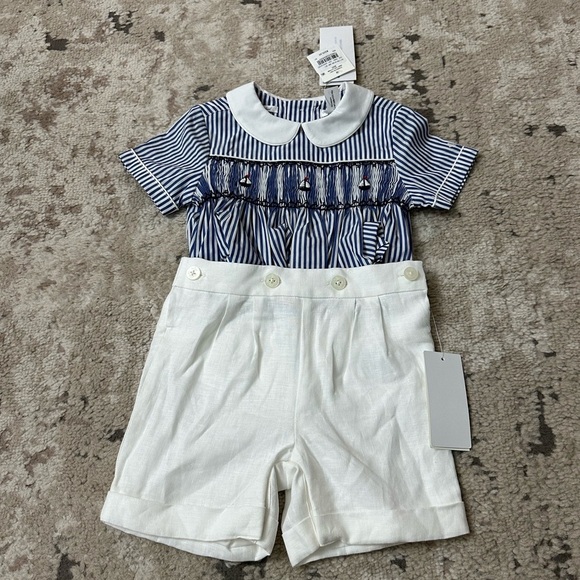 Ralph Lauren Striped Cotton Shirt & Linen Short Set Size 9 Months - Picture 1 of 3